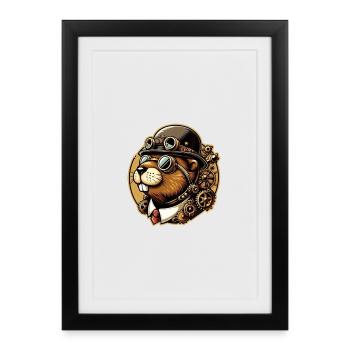 Beaver Steampunk Retro - Framed poster (27 × 37 cm) - black - Front