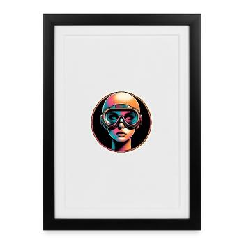Woman with diving goggles Female diver in pastel - Framed poster (27 × 37 cm) - black - Front