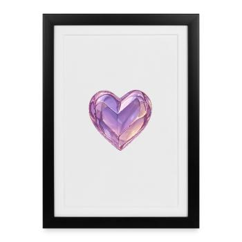 Coeur en verre 3D violet - Affiche encadrée (27 × 37 cm) - noir - Devant