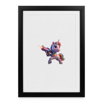 Rainbow Unicorn with Laser Gun - Framed poster (27 × 37 cm) - black - Front