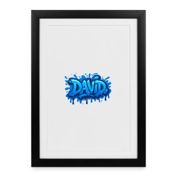 Graffiti  DAVID Prénom cadeau idéal imprimable - Affiche encadrée (27 × 37 cm) - noir - Devant
