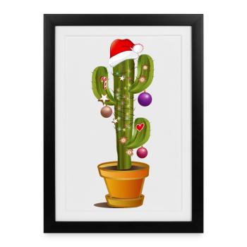 Cactus décorés de Noël pour Noël - Affiche encadrée (27 × 37 cm) - noir - Devant