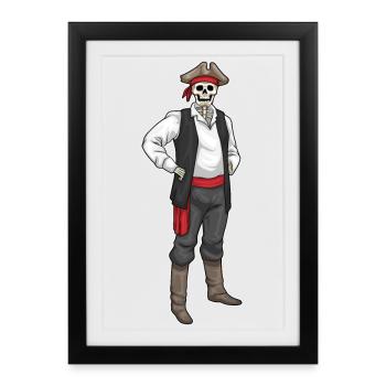 Skelett Halloween Pirat - Gerahmtes Poster (27 × 37 cm) - Schwarz - Vorne
