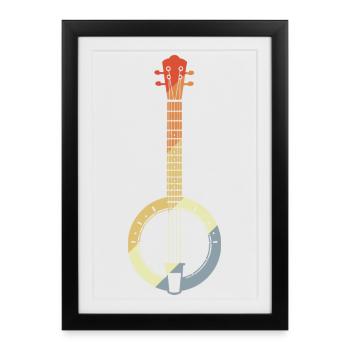 Dessin rétro banjo - Affiche encadrée (27 × 37 cm) - noir - Devant