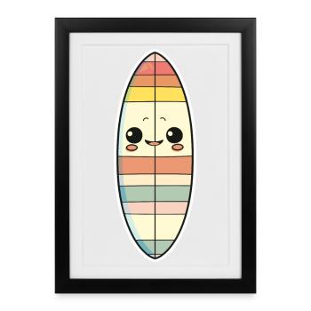 Planche de surf style bande dessinée - Affiche encadrée (27 × 37 cm) - noir - Devant