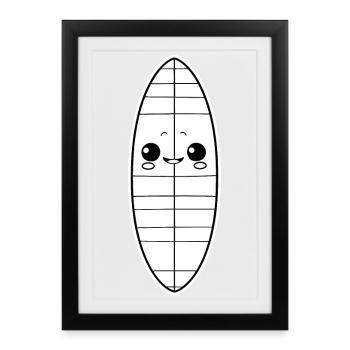 Planche de surf style dessin animé - Affiche encadrée (27 × 37 cm) - noir - Devant