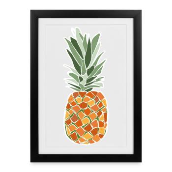 Ananas tropical – Illustration fruitée pop - Affiche encadrée (27 × 37 cm) - noir - Devant