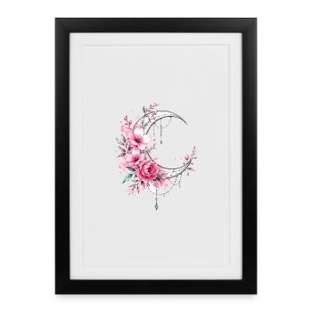 Floral crescent moon with flowers - Framed poster (27 × 37 cm) - black - Front
