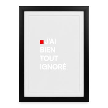 J’AI BIEN TOUT IGNORÉ | Humour autodérision - Affiche encadrée (27 × 37 cm) - noir - Devant
