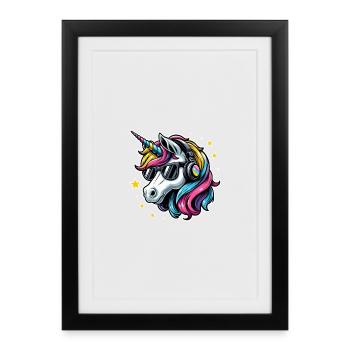 Licorne Casque Lunettes de soleil Cool - Affiche encadrée (27 × 37 cm) - noir - Devant