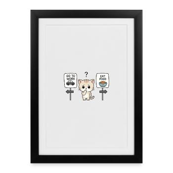 Cat's Dilemma: Work or Meal - Framed poster (27 × 37 cm) - black - Front