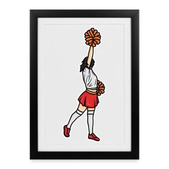 Cheerleader Mädchen Skizze - Gerahmtes Poster (27 × 37 cm) - Schwarz - Vorne