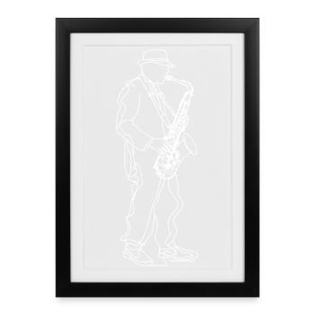 Saxophone Player Drawing - Framed poster (27 × 37 cm) - black - Front
