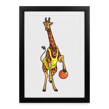 Giraffe Basketball Player Baskeball - Framed poster (27 × 37 cm) - black - Front