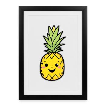 Mascotte de l’ananas de Kawaii - Affiche encadrée (27 × 37 cm) - noir - Devant