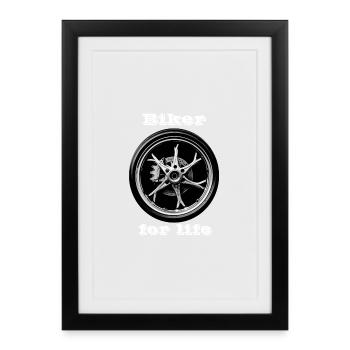 Biker for Life blanc - Affiche encadrée (27 × 37 cm) - noir - Devant