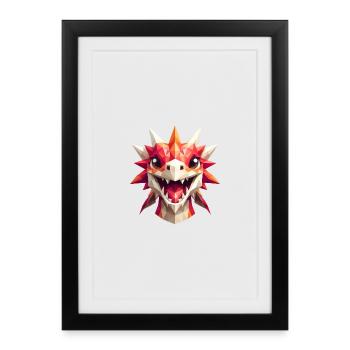 Un dragon qui rit dans le style polygonal - Affiche encadrée (27 × 37 cm) - noir - Devant