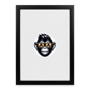 Affe Brille Palmen - Gerahmtes Poster (27 × 37 cm) - Schwarz - Vorne