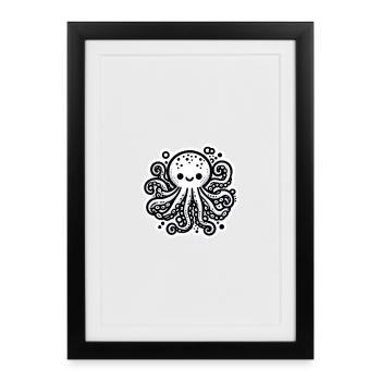 Krake Octopus weiß Sticker - Gerahmtes Poster (27 × 37 cm) - Schwarz - Vorne