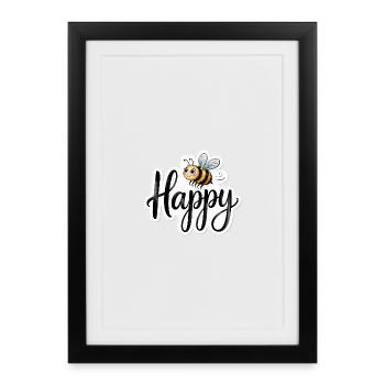 Bee with lucky spell in hand lettering be happy - Framed poster (27 × 37 cm) - black - Front