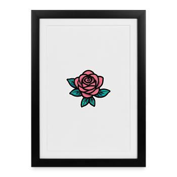 Pink Rose Tattoo Contour Art - Framed poster (27 × 37 cm) - black - Front