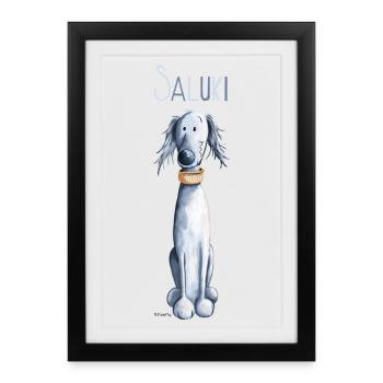 Cute Saluki Dog - Dogs - Comic - Framed poster (27 × 37 cm) - black - Front