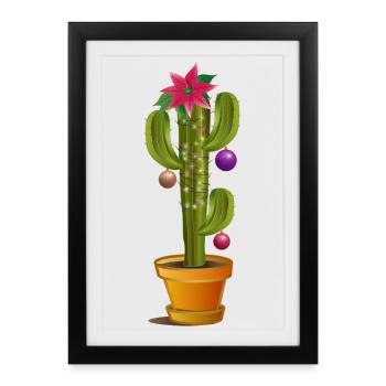 Poinsettia de cactus décoré de Noël - Affiche encadrée (27 × 37 cm) - noir - Devant