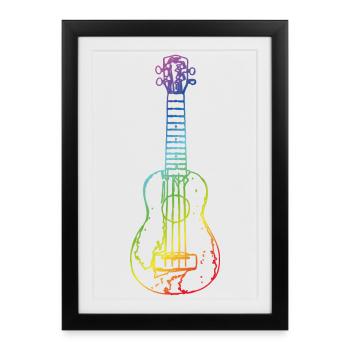 Ukulélé de style vintage - Affiche encadrée (27 × 37 cm) - noir - Devant