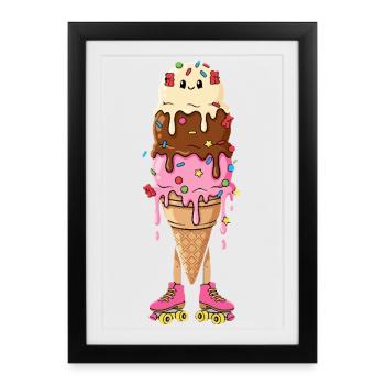 Patins à glace Kawaii rétro - Affiche encadrée (27 × 37 cm) - noir - Devant