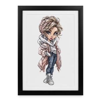 Manteau tricoté d’héroïne d’hiver - Affiche encadrée (27 × 37 cm) - noir - Devant