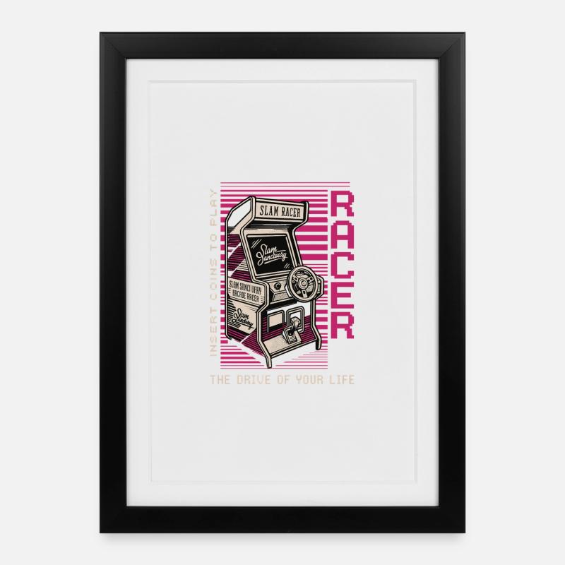 Racer Arcade Neon Retro - Gerahmtes Poster (27 × 37 cm) - Schwarz