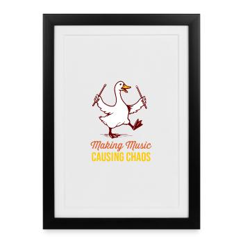 Oie Batteur Drôle : Chaos musical - Affiche encadrée (27 × 37 cm) - noir - Devant