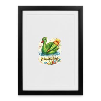 Schulanfang-Schwan mit Geschenk - Gerahmtes Poster (27 × 37 cm) - Schwarz - Vorne