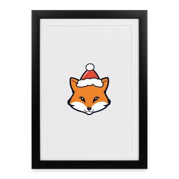 Renard au chapeau de Noël - Affiche encadrée (27 × 37 cm) - noir - Devant