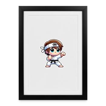 Enfant guerrier avec tenue de karaté - Affiche encadrée (27 × 37 cm) - noir - Devant