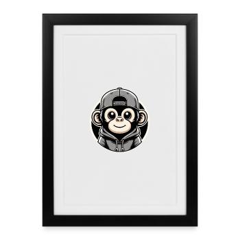 Monkey Hoodie Cap Round - Framed poster (27 × 37 cm) - black - Front