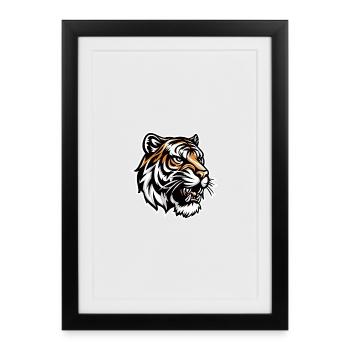 Tête de tigre dans le style de la bande dessinée dangereuse - Affiche encadrée (27 × 37 cm) - noir - Devant