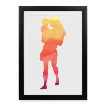 Gift mothers day silhouette woman with toddler - Framed poster (27 × 37 cm) - black - Front