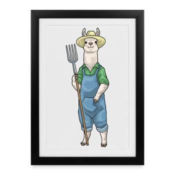 Llama Farmer Pitchfork Farm - Affiche encadrée (27 × 37 cm) - noir - Devant