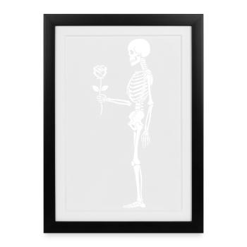 Squelette rosé avec fleur - Affiche encadrée (27 × 37 cm) - noir - Devant