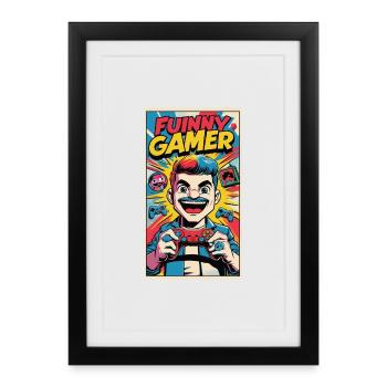 conception de dessin animé de joueur drôle - Affiche encadrée (27 × 37 cm) - noir - Devant