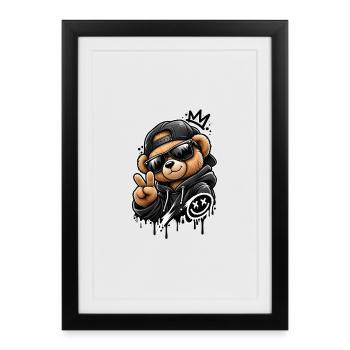 Graffiti Panda King Pullover Hoodie - Framed poster (27 × 37 cm) - black - Front
