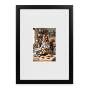 Squirrel in Winter Kitchen Cozily - Framed poster (27 × 37 cm) - black - Front