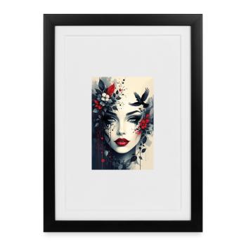 Floral Noir Kopfportrait - Gerahmtes Poster (27 × 37 cm) - Schwarz - Vorne