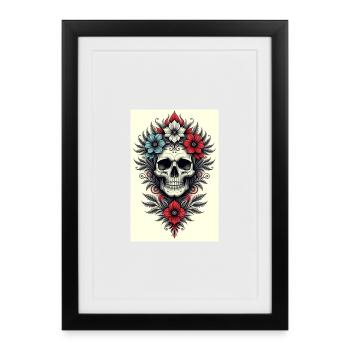 Flower Skull Tattoo Style - Framed poster (27 × 37 cm) - black - Front