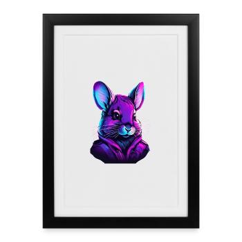 Neon Feline Astronaut Illustration - Gerahmtes Poster (27 × 37 cm) - Schwarz - Vorne