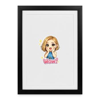 Autocollants Kawaii Wow avec des yeux pailletés - Affiche encadrée (27 × 37 cm) - noir - Devant