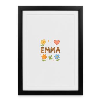 Emma floral avec nom - Affiche encadrée (27 × 37 cm) - noir - Devant