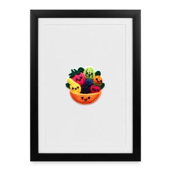 Visages de salade de fruits - Affiche encadrée (27 × 37 cm) - noir - Devant
