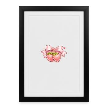 Tender strawberries with pink bow - Framed poster (27 × 37 cm) - black - Front